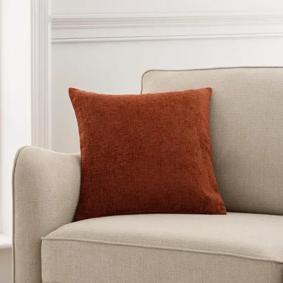 Square Cushion with Zip - Orange, Chenille