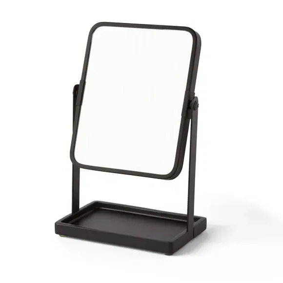 Square Dressing Table Mirror with Tray - Black Metal