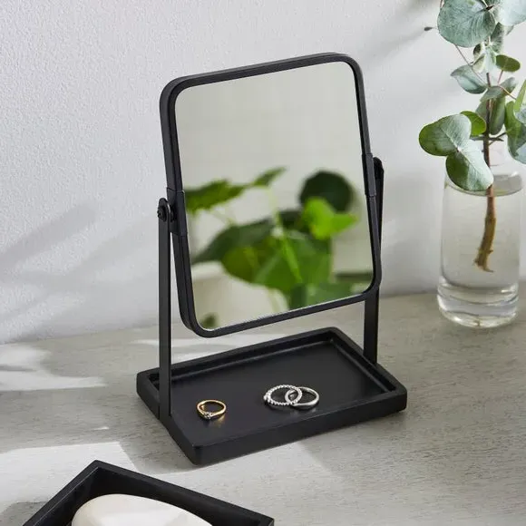 Square Dressing Table Mirror with Tray - Black Metal image