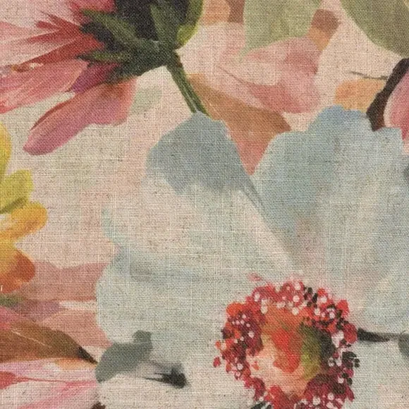 Square Filled Cushion Floral Design - Blue, Linen