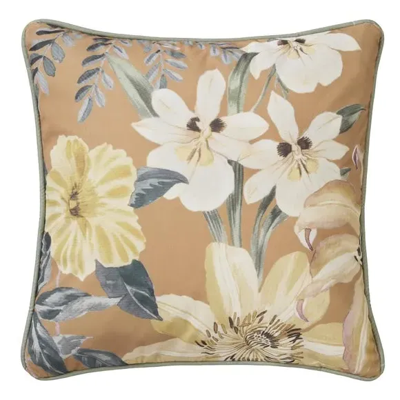 Square Filled Cushion Floral Design - Gold, Velvet