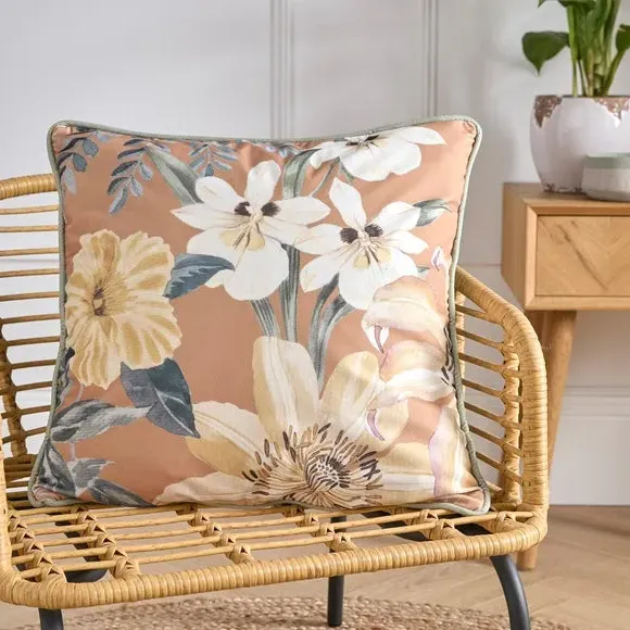Square Filled Cushion Floral Design - Gold, Velvet image