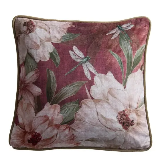 Square Filled Cushion Floral Print - Red