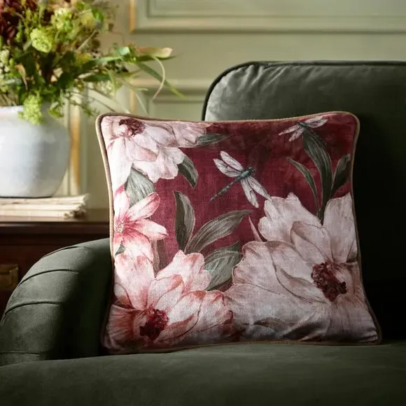 Square Filled Cushion Floral Print - Red