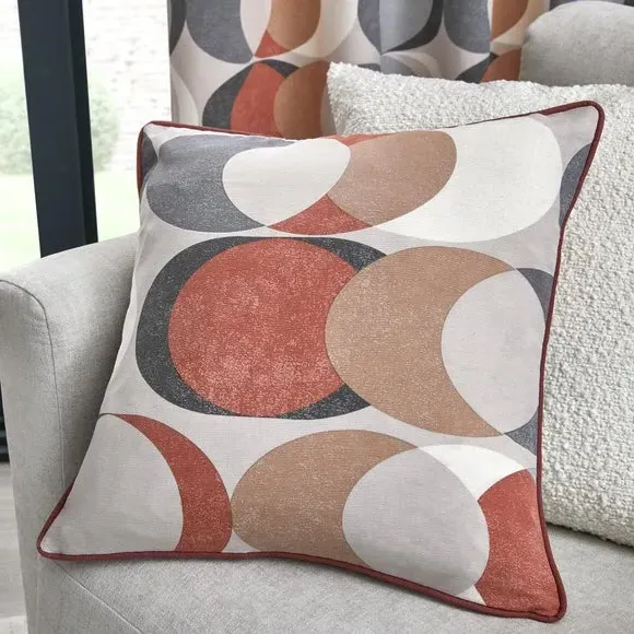 Square Filled Cushion Geometric - Red, Cotton