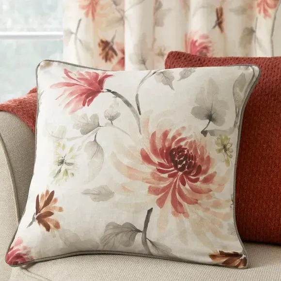 Square Filled Cushion with Floral Design - Red, Cotton image
