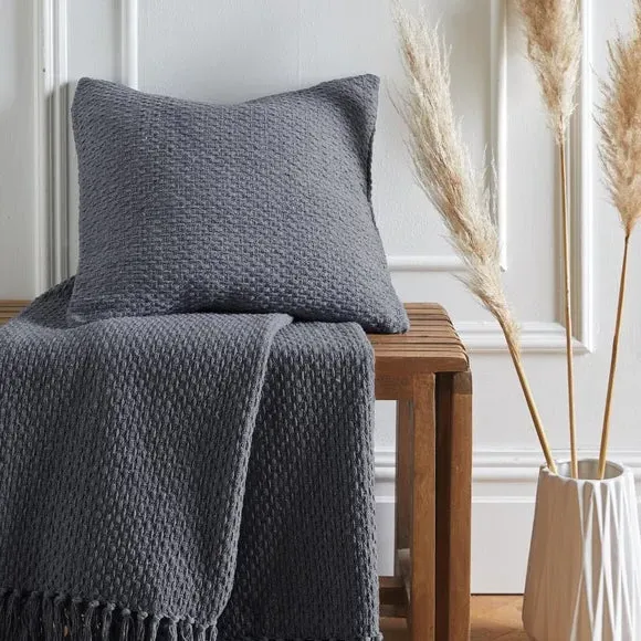 Square Filled Cushion Woven - Grey, Cotton