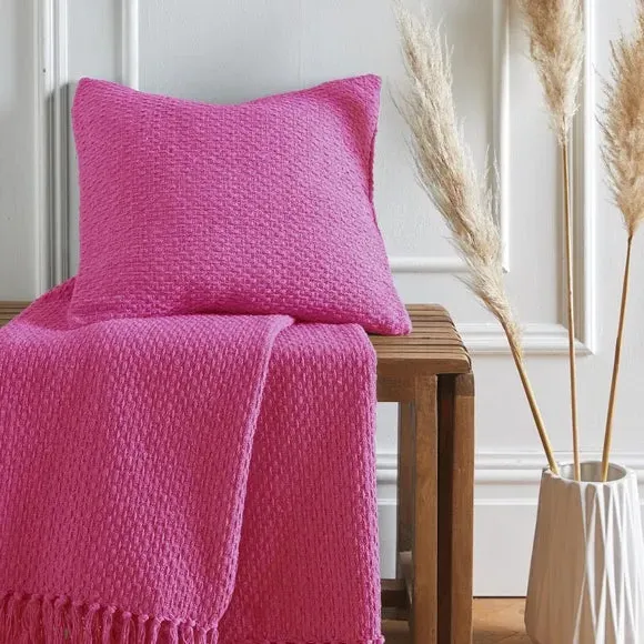 Square Filled Cushion Woven - Pink, Cotton