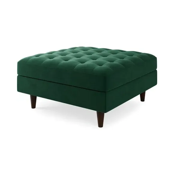 Square Footstool with Storage - Green, Velvet