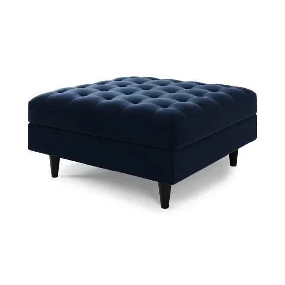 Square Footstool with Storage - Navy, Velvet