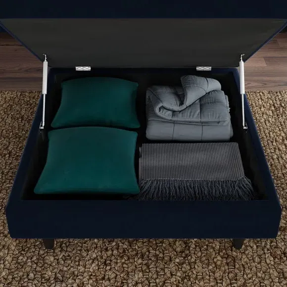 Square Footstool with Storage - Navy, Velvet