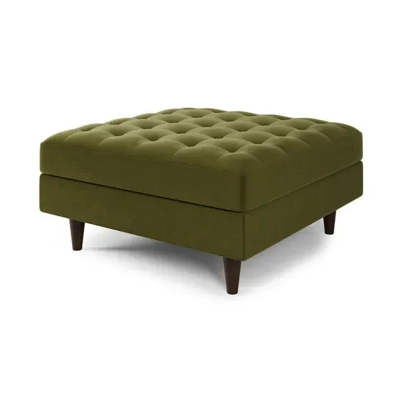 Square Footstool with Storage - Olive, Velvet