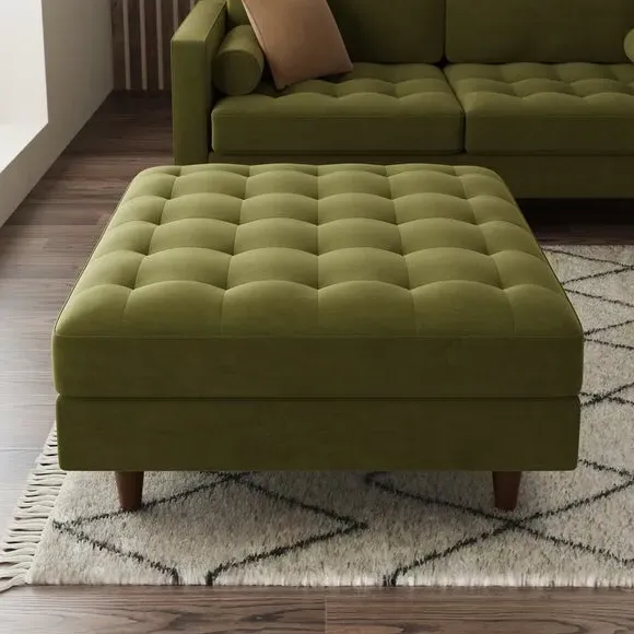 Square Footstool with Storage - Olive, Velvet