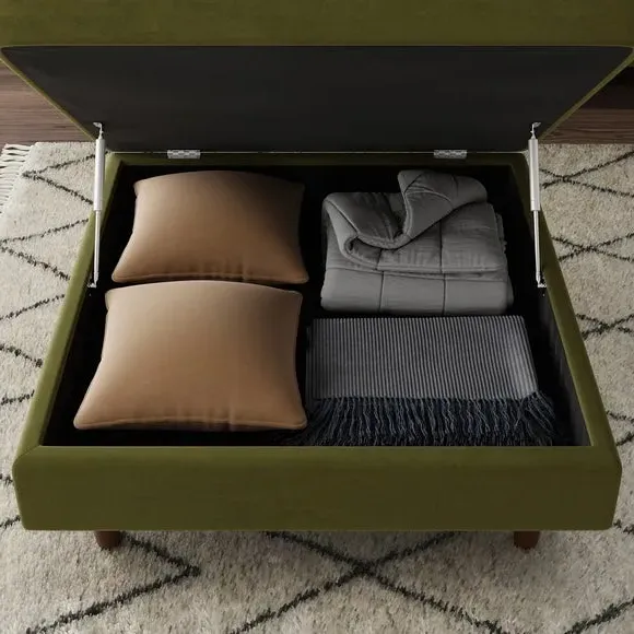 Square Footstool with Storage - Olive, Velvet