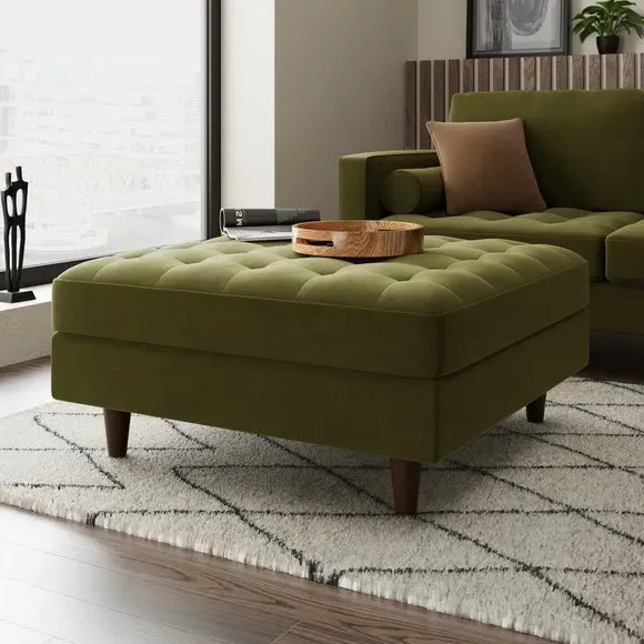 Square Footstool with Storage - Olive, Velvet