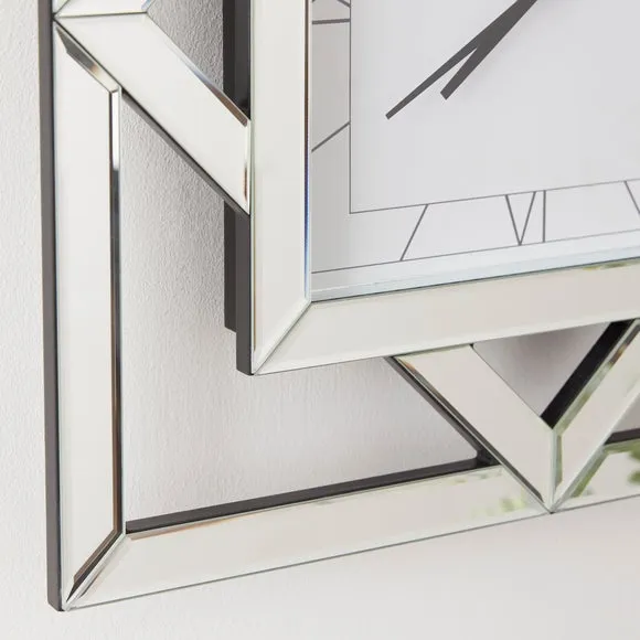 Square Mirrored Wall Clock - Silver, Glass