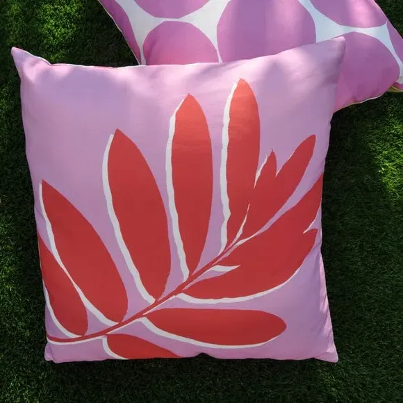 Square Outdoor Cushion Leaf Print - Pink, Cotton