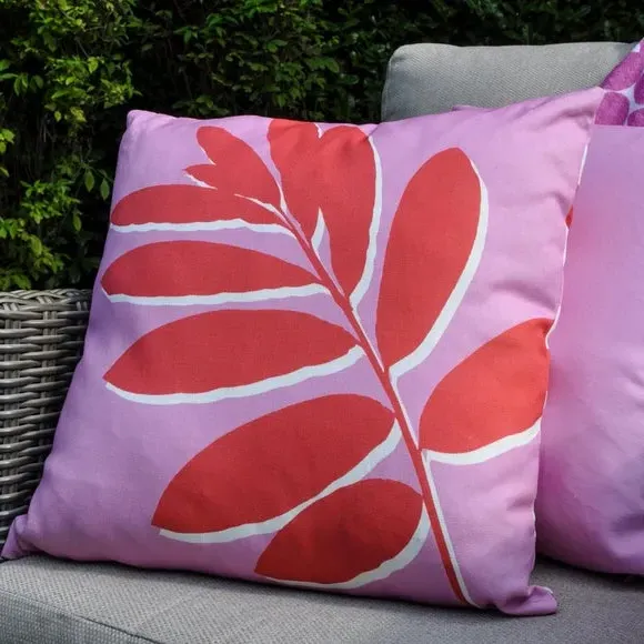 Square Outdoor Cushion Leaf Print - Pink, Cotton