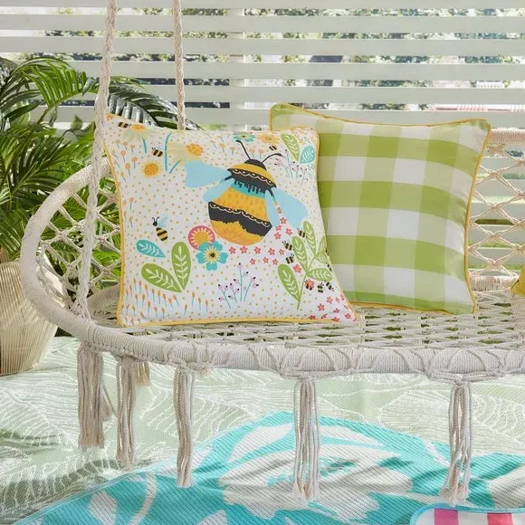 Square Outdoor Cushion with Bee Design - Yellow image