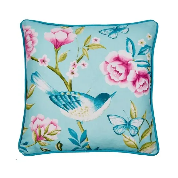 Square Outdoor Cushion with Bird Print - Blue