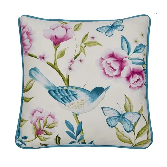 Square Outdoor Cushion with Bird Print - Blue