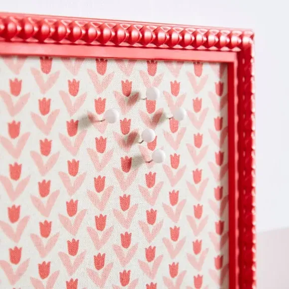 Square Pin Board with Hooks - Red, Tulip Design