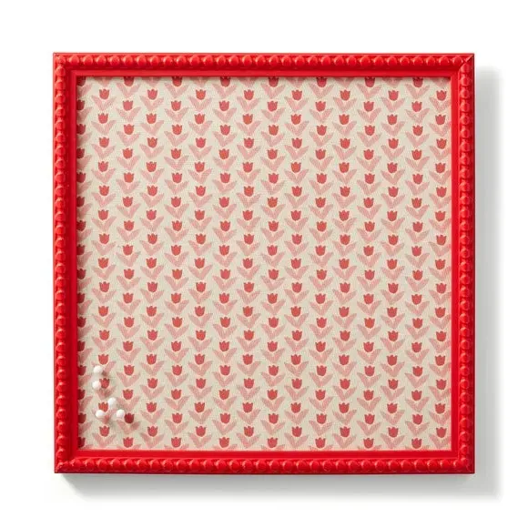 Square Pin Board with Hooks - Red, Tulip Design