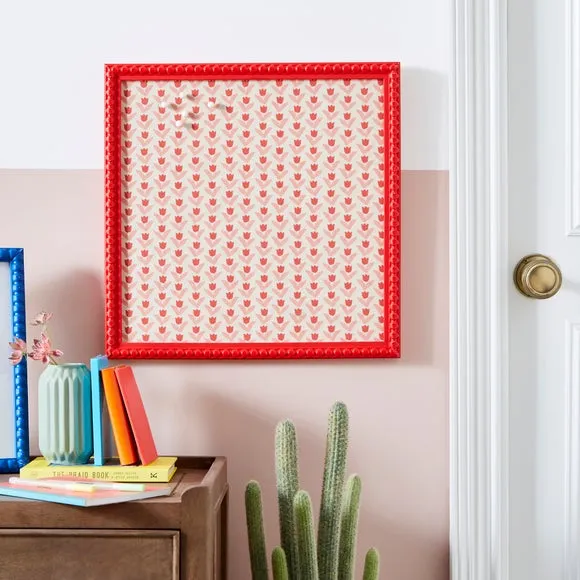 Square Pin Board with Hooks - Red, Tulip Design