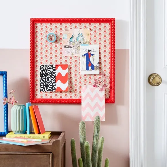 Square Pin Board with Hooks - Red, Tulip Design