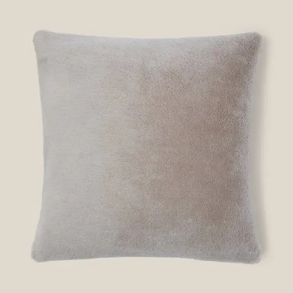 Square Plush Cushion with Zip - Grey, Faux Fur