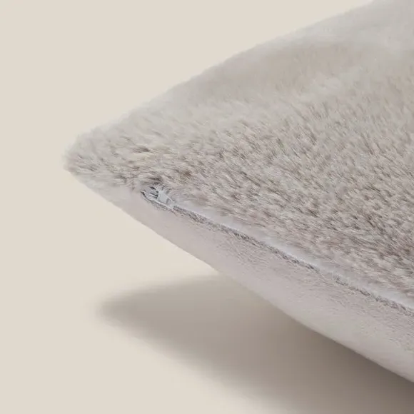 Square Plush Cushion with Zip - Grey, Faux Fur