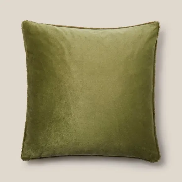 Square Plush Cushion with Zip - Olive, Faux Fur