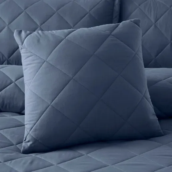 Square Quilted Cushion Cover - Blue, Microfibre image