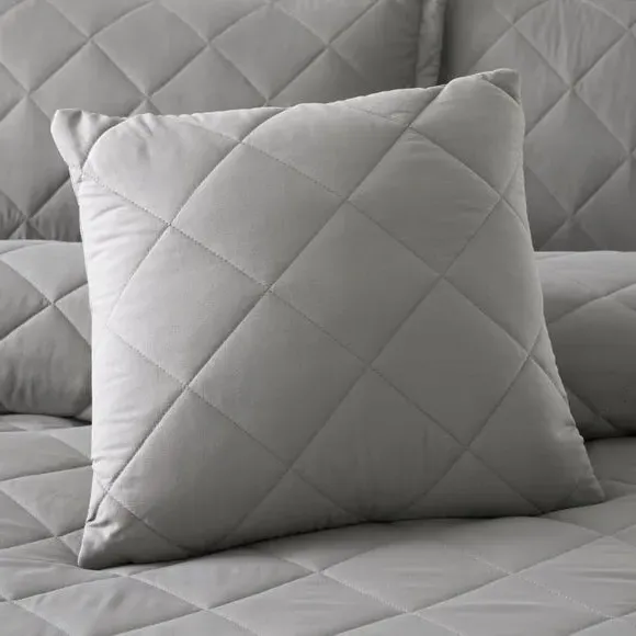 Square Quilted Cushion Cover - Grey, Microfibre