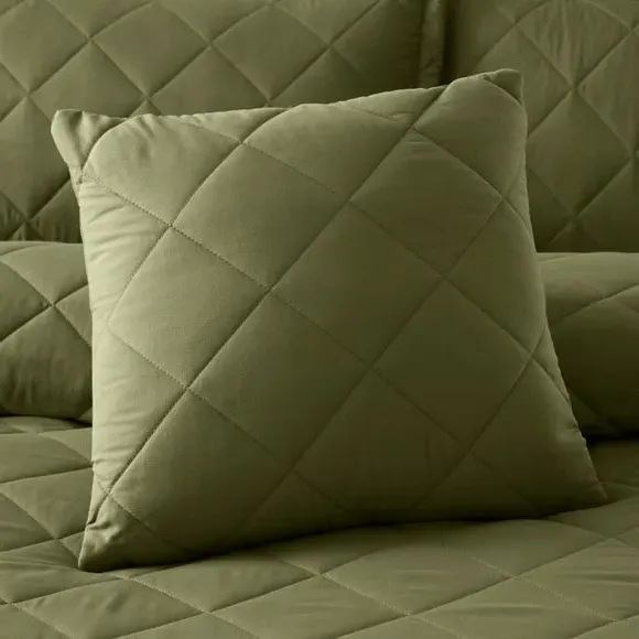 Square Quilted Cushion Cover - Olive, Microfibre