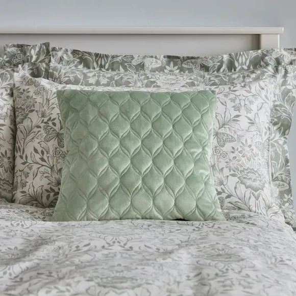 Square Quilted Cushion - Green, Velvet image
