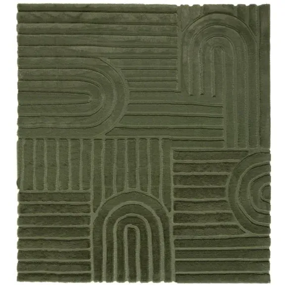 Square Rug Geometric Design - Olive, Faux Fur
