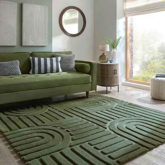 Square Rug Geometric Design - Olive, Faux Fur image