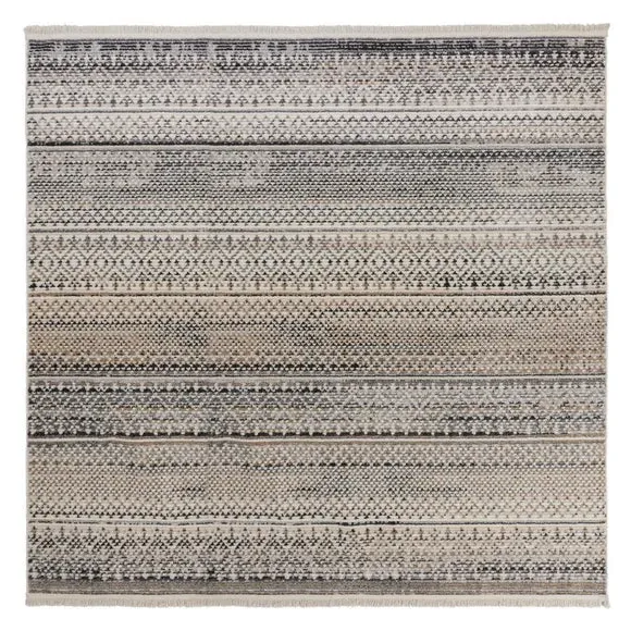 Square Rug Hand-Knotted Effect - Natural