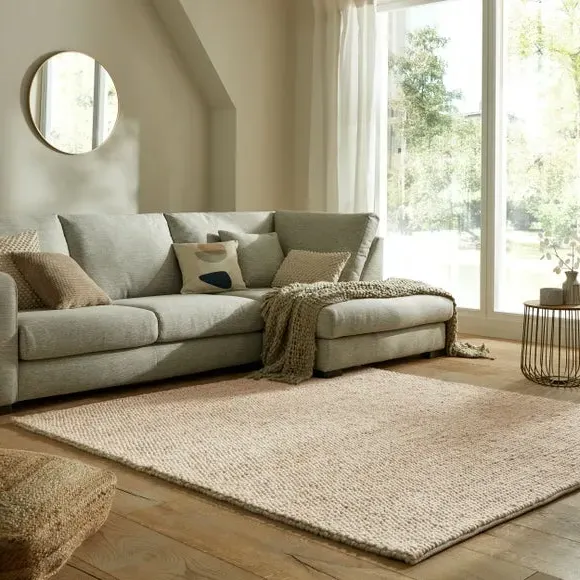Square Rug with 3D Texture - Natural, Wool