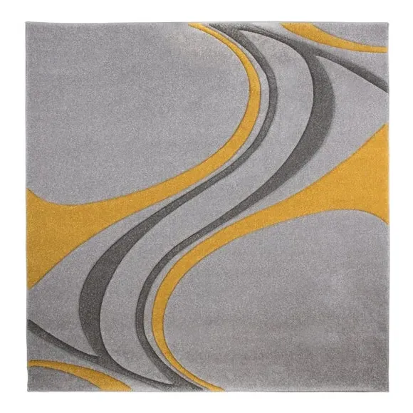 Square Rug with Hand Carved Design - Ochre