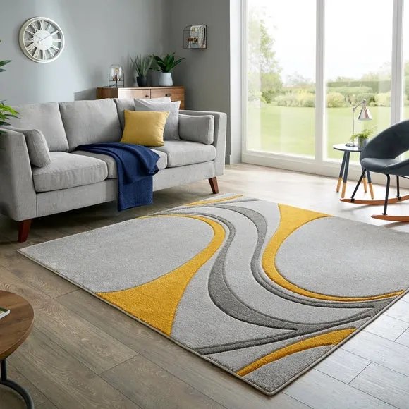 Square Rug with Hand Carved Design - Ochre