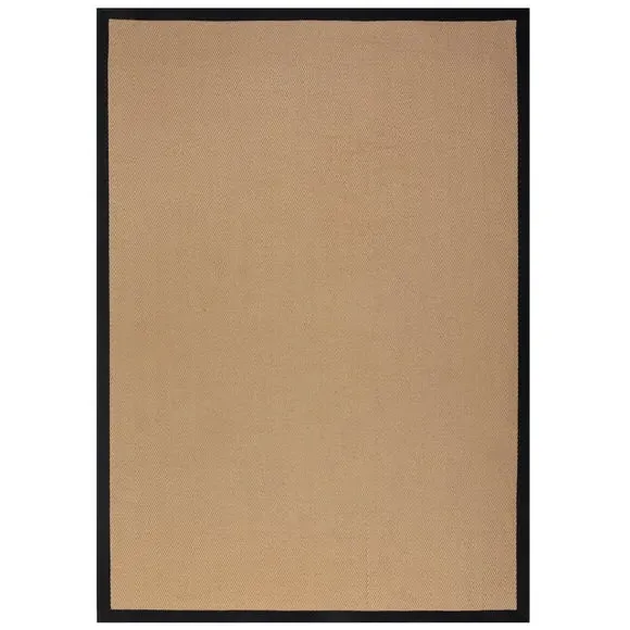 Square Rug with Herringbone Border - Black, Jute