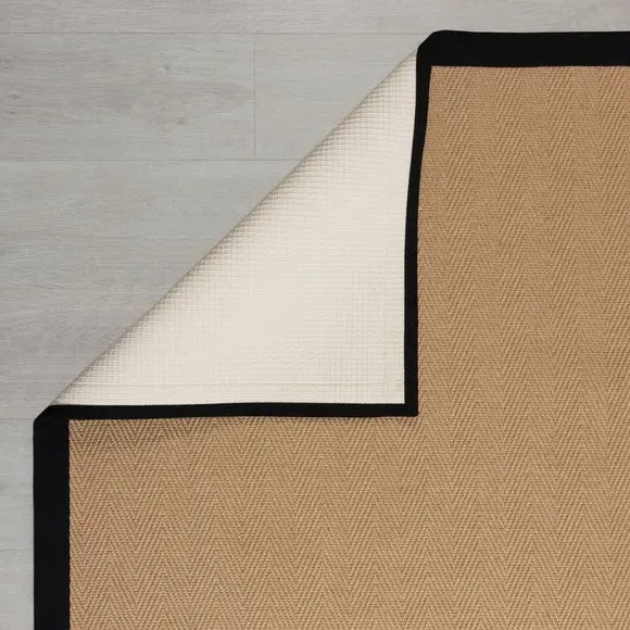 Square Rug with Herringbone Border - Black, Jute