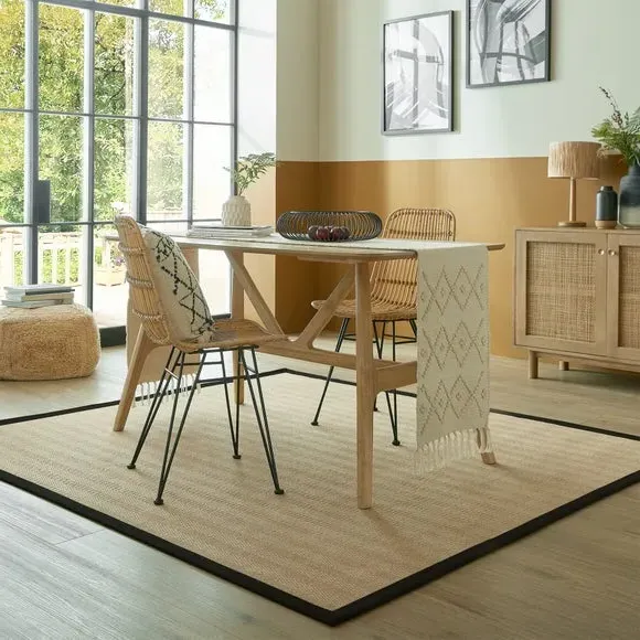 Square Rug with Herringbone Border - Black, Jute image