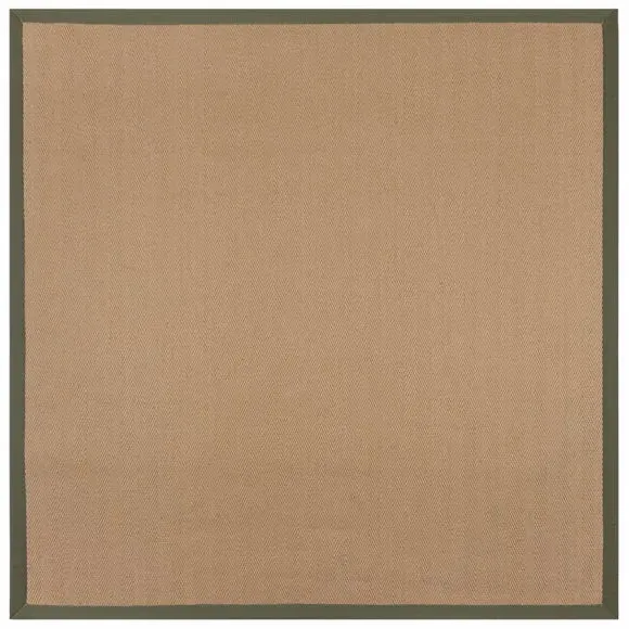 Square Rug with Herringbone Border - Green, Jute