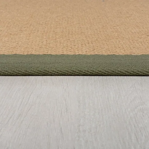Square Rug with Herringbone Border - Green, Jute