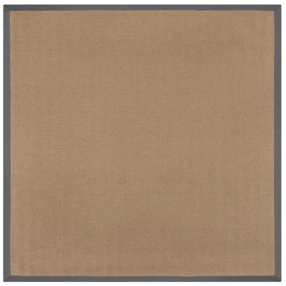 Square Rug with Herringbone Border - Grey, Jute
