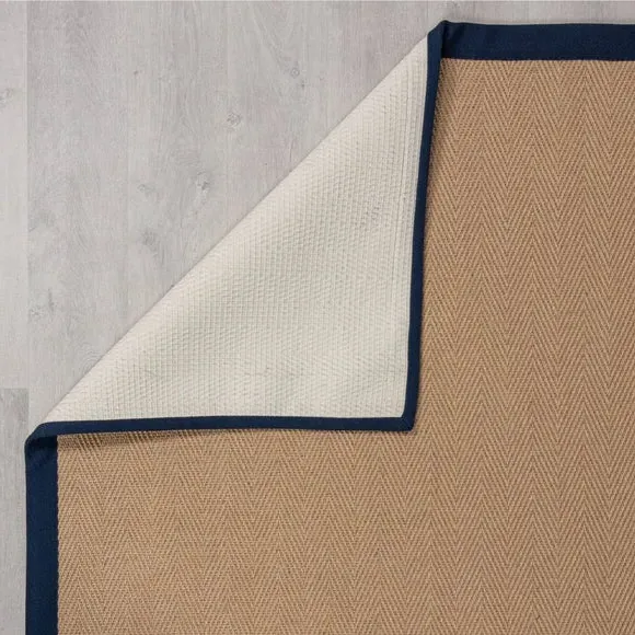 Square Rug with Herringbone Border - Navy, Jute