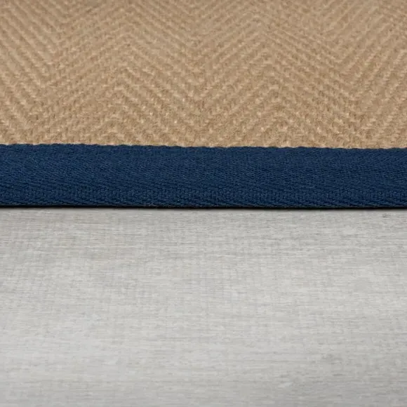 Square Rug with Herringbone Border - Navy, Jute